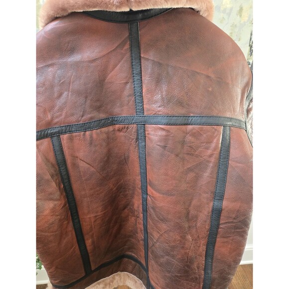 Women Sz XL Bomber Brown Aviator Flying Shearling Fur Real Leather Jacket Coat - Picture 10 of 16